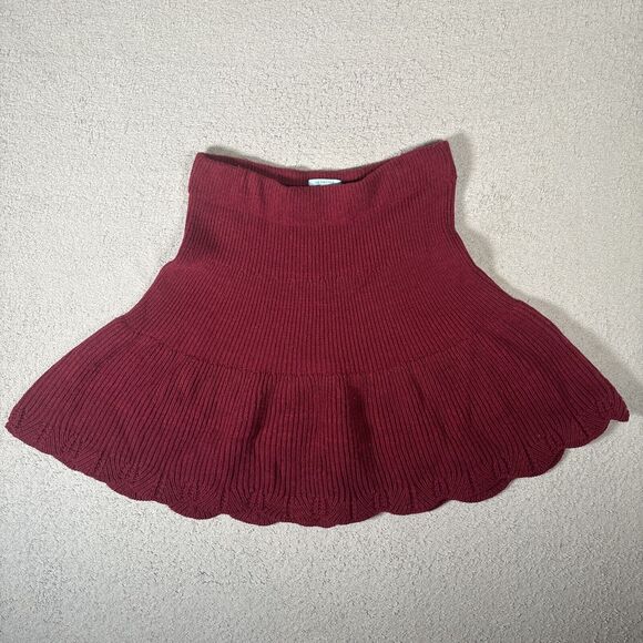 Leif Notes Skirt Wool Blend Fit And Flare Women’s Size M Burgundy Chunky Knit - Picture 1 of 12